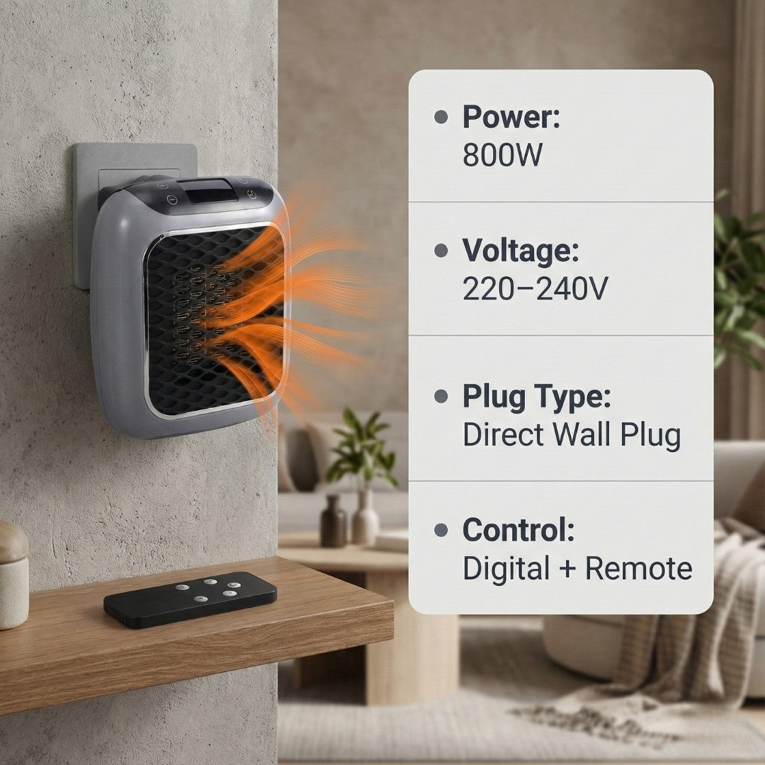 Handy Heater 800W – Compact Plug-In Room Heater with Remote Control